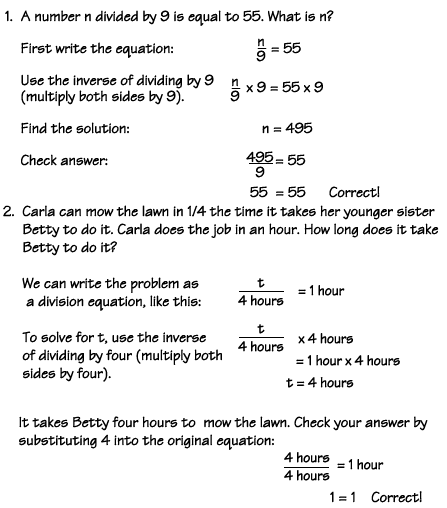 Equations And Inequalities Division Equations Examples